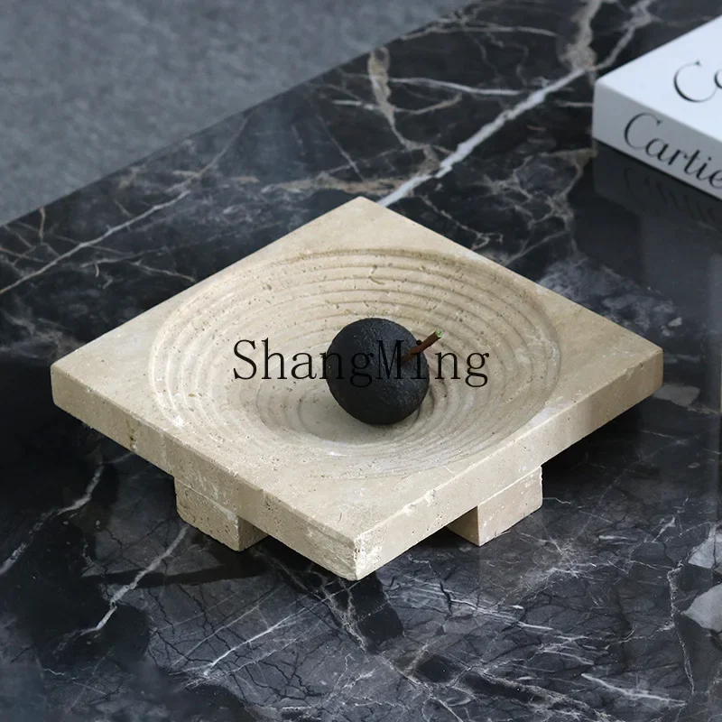 

CL imitation travertine ornament creative engraved square storage tray aromatherapy tray model room coffee table tray jewelry