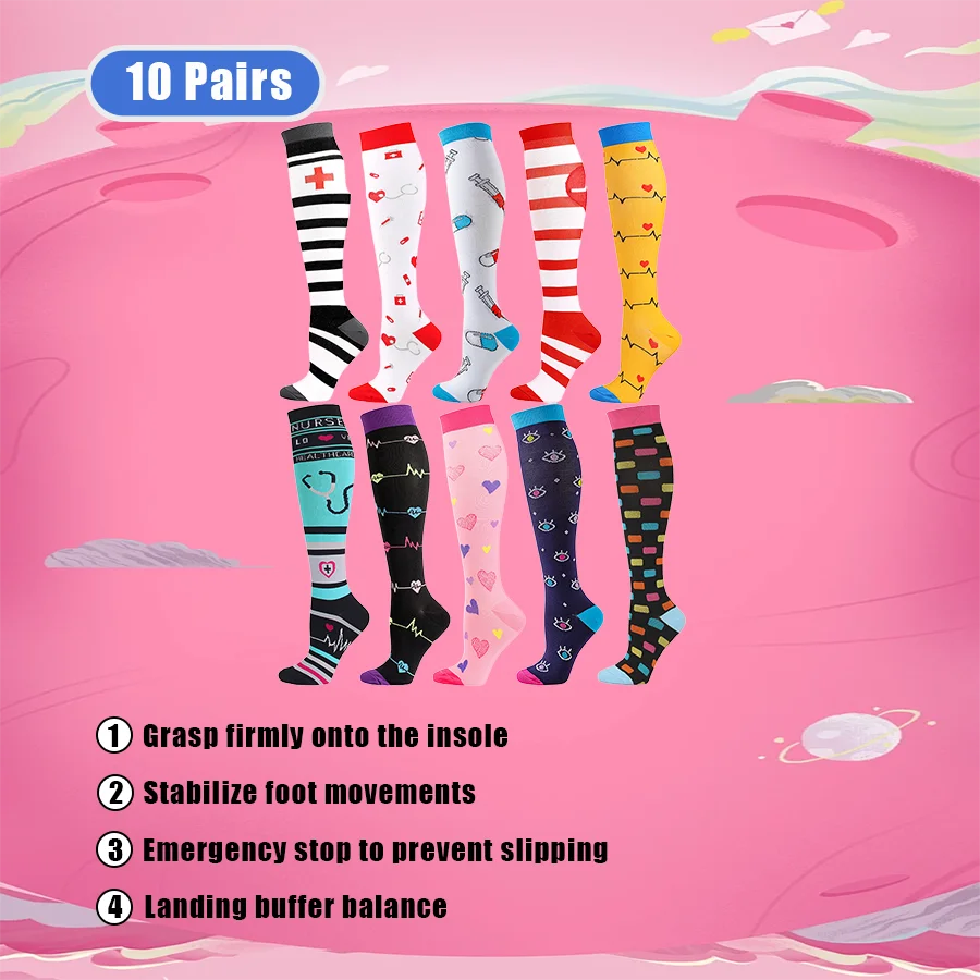 

10 пар компрессионных носков для мужчин и женщин, спортивные велосипедные беговые, йога, футбол, баскетбол, спортивные упражнения