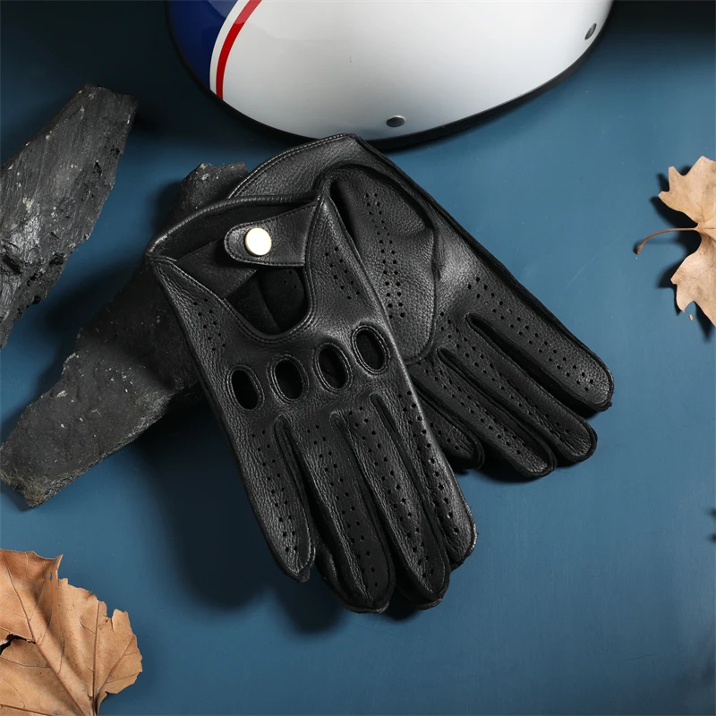 Gants en peau de daim pour hommes, gants en cuir pour conducteurs de moto, gants en cuir pour écran tactile