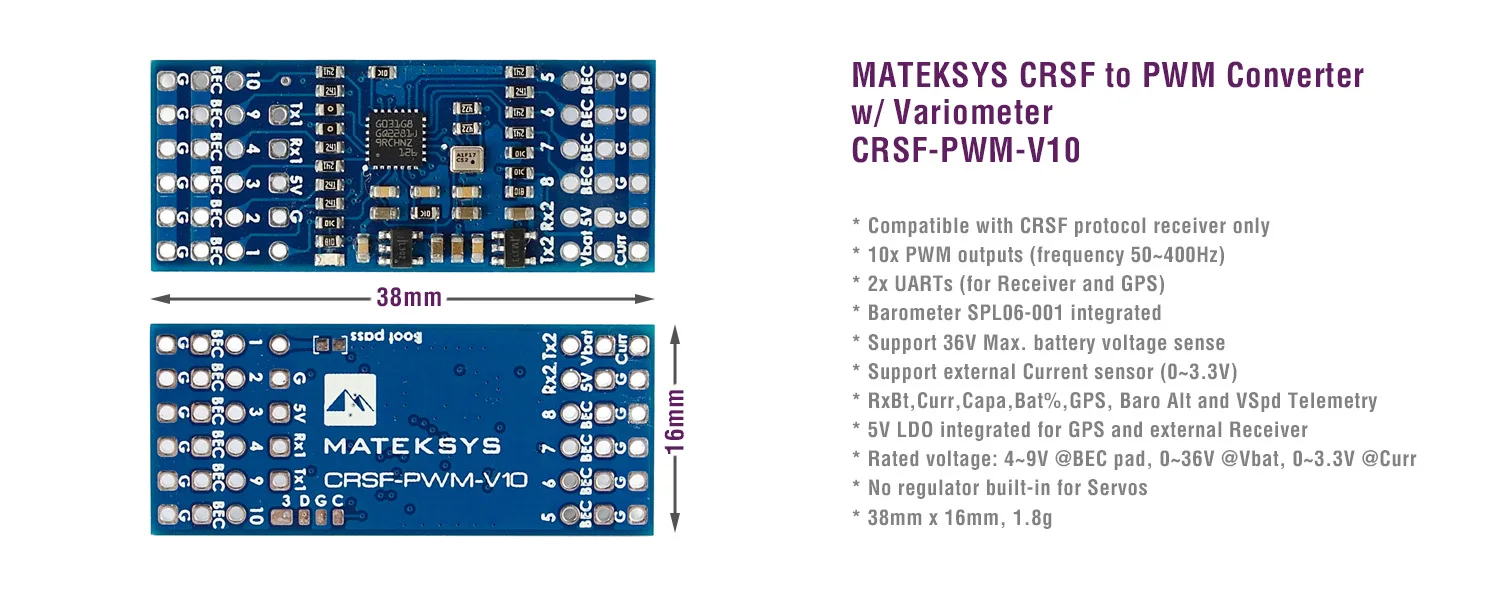 Mateksys Matek Systems CRSF-PWM-V10 CRSF-PWM-6 CRSF-PWM-C CRSF-PWM-B Converter Multirotor FPV Racing Drone Long Range