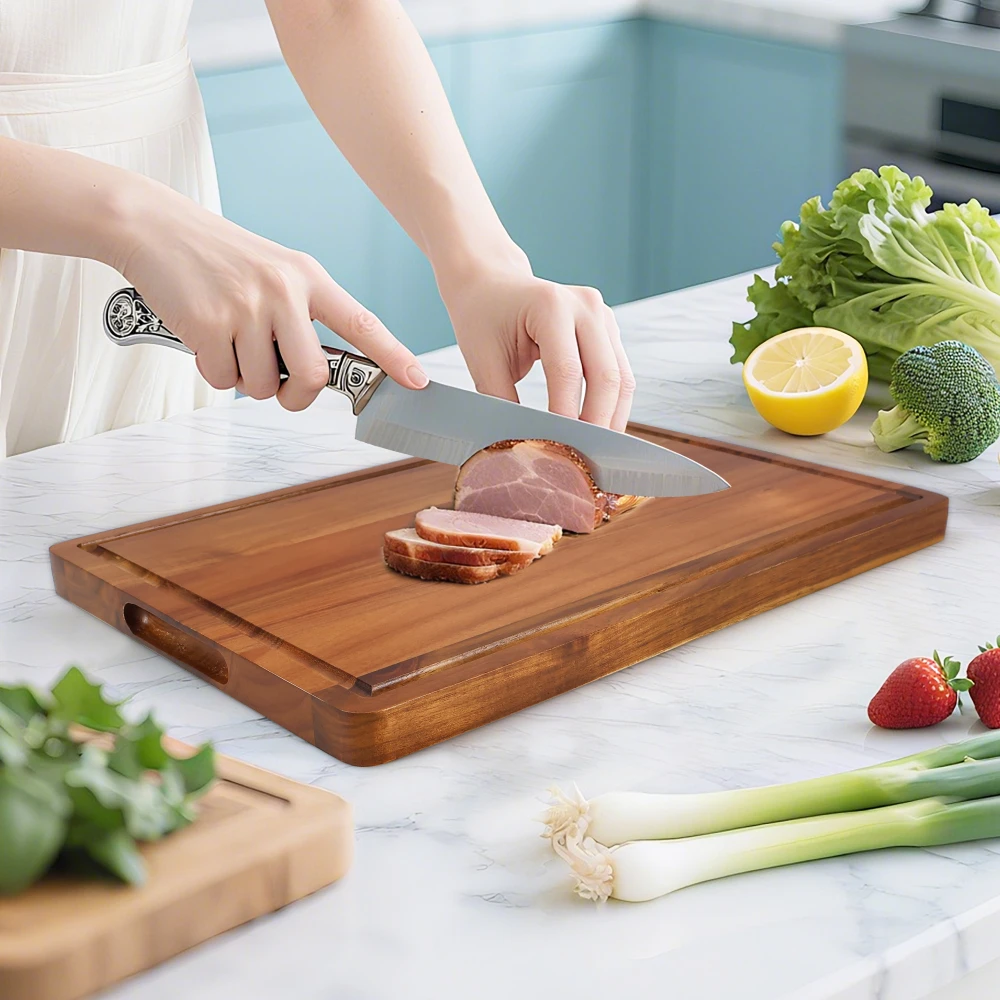 

Jaswehome Acacia Wood Portable Cutting Board With groove Double-sided Chopping Serving Tray Platter Chopping Block Kitchen Tools