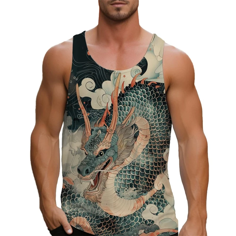 2025 Harajuku Dragon 3D Printed Tank Tops Men Women Fashion Vest Sleeveless Tops Graphs Gym Hawaii Y2k Beach Tank Top Man Tee