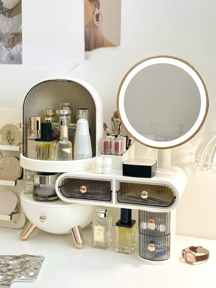 Dresser Cosmetics Storage Box Desktop Jewelry with Mirror