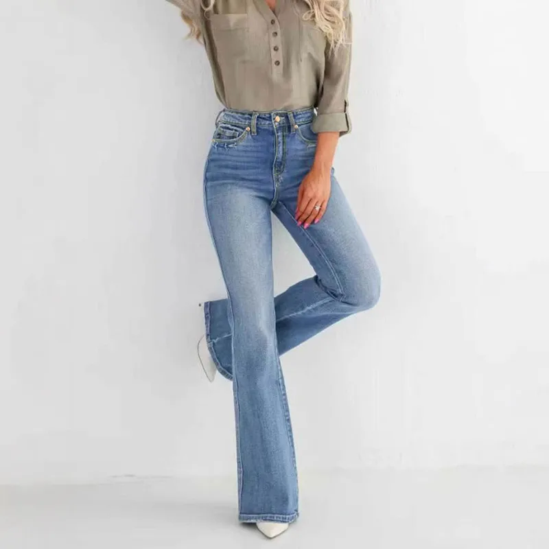 

New Women High Waist Flare Jeans Slim Stretch Classic All-match Denim Pants r50