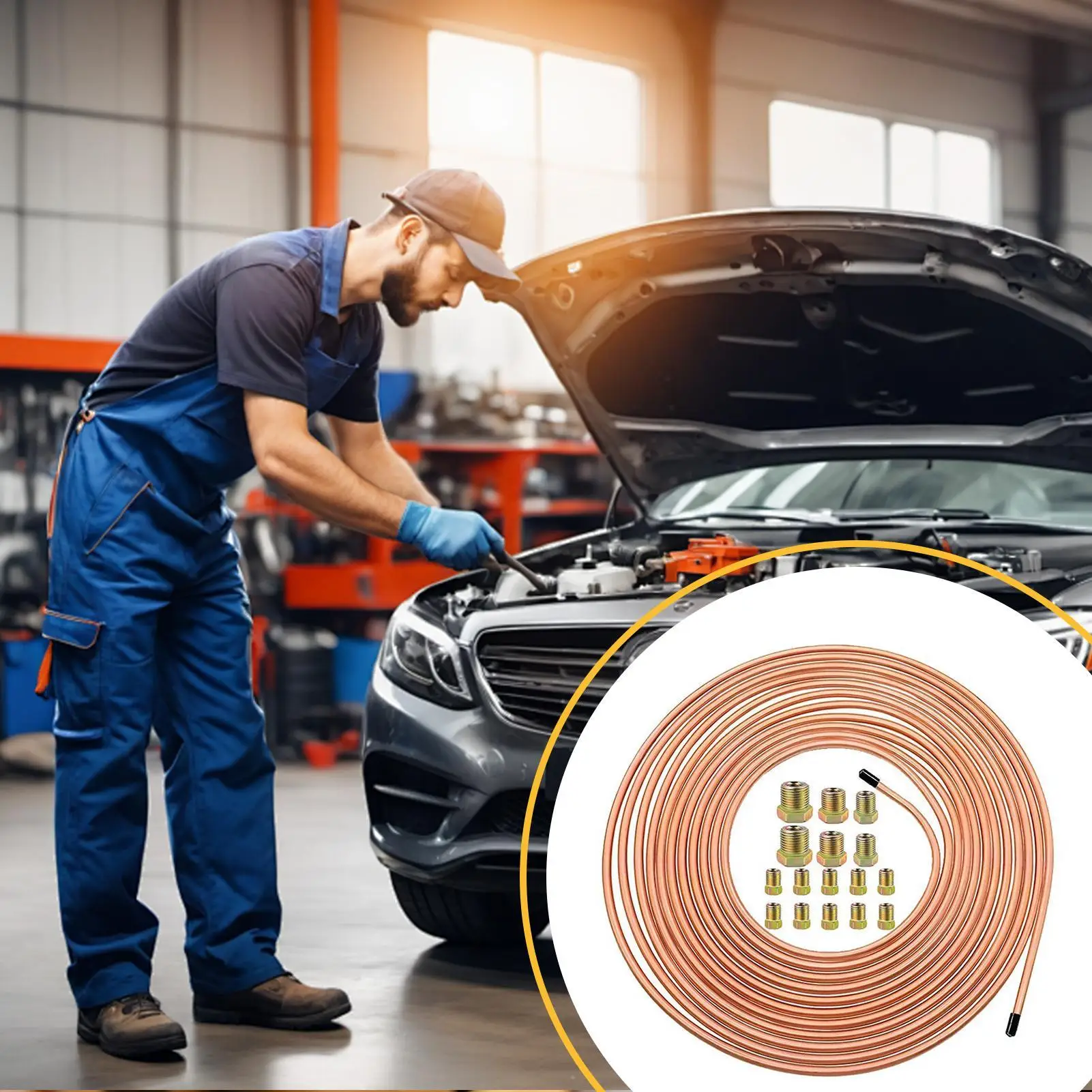 Brake Line Tubing 25Ft Brake Line Replacement Tubing Anti-Rust Fittings Connector Set Car Repair Tool For Braking Transmission