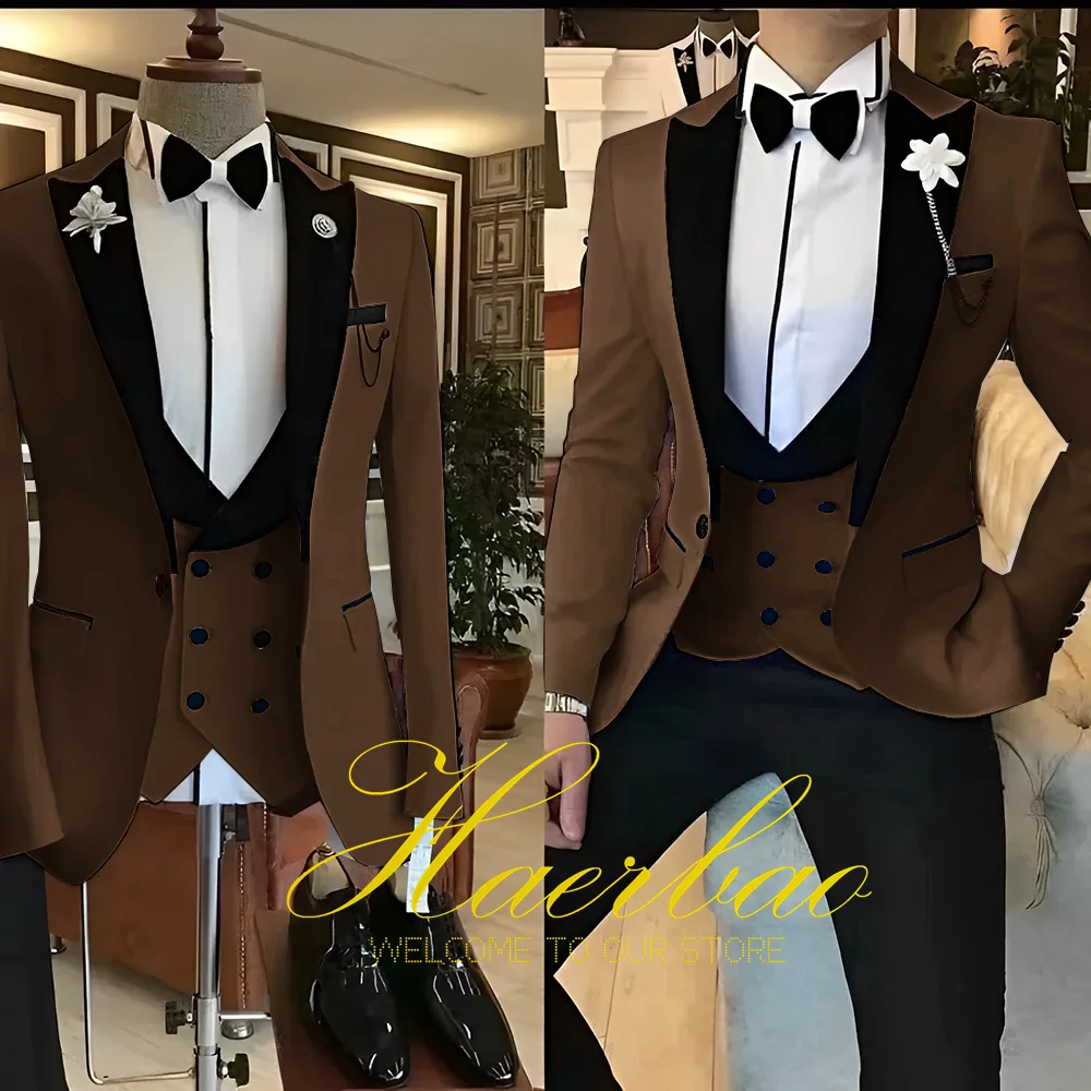 White Men Suits 3 Piece Slim Fit Groom Tuxedos for Wedding Groomsmen Italian Style Suit Jacket with Double Breasted Vest Pants