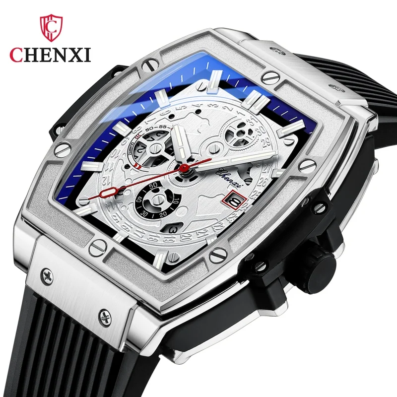 CHENXI 8251 Casual Men's Quartz Wristwatch Creative Luminous Calendar Waterproof Silicone Strap Fashion Sports Watches for Men