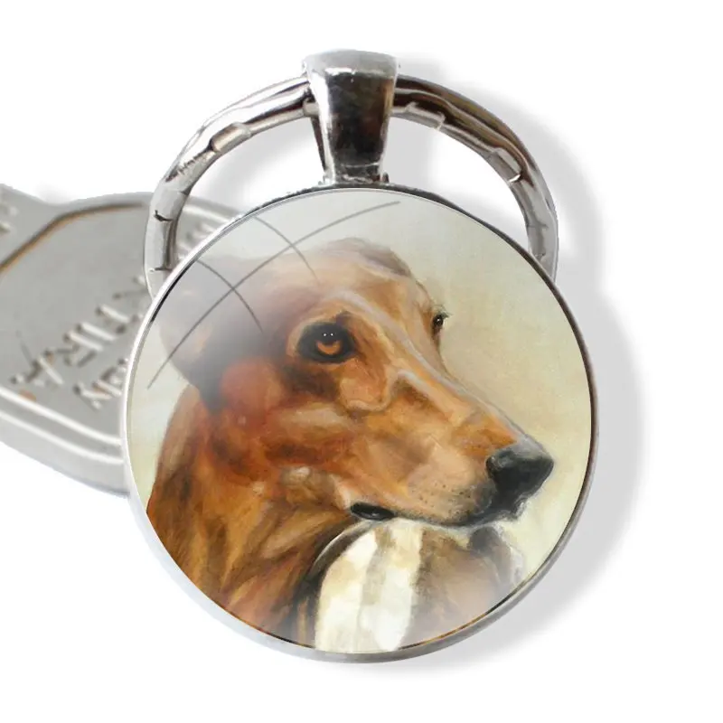 Keychain Handmade Glass Cabochon Key Ring Holder Pendant Key Chains Galgo Greyhound Dog