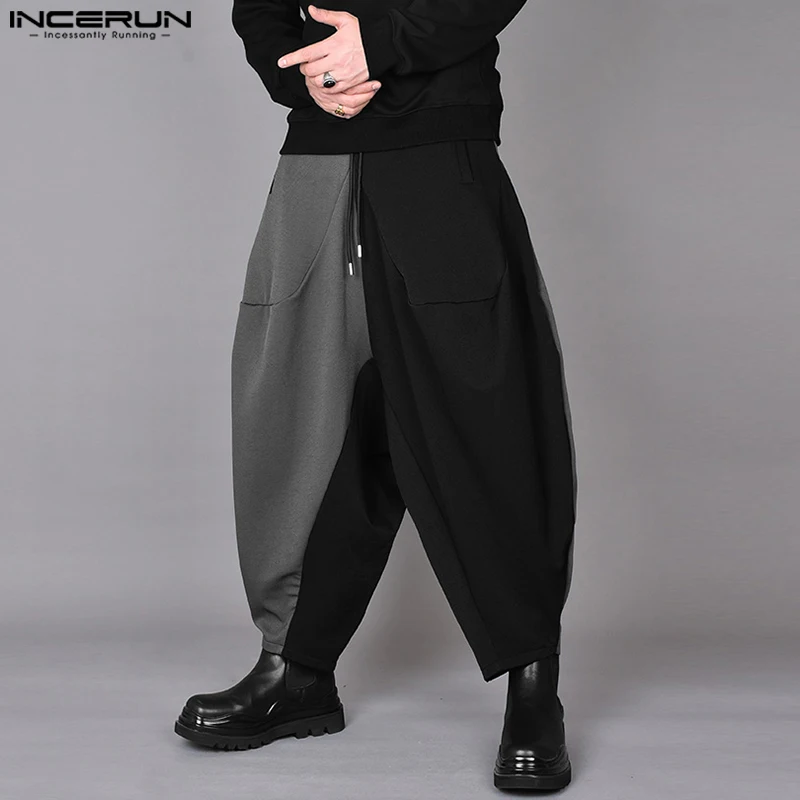 INCERUN-Pantalones largos de pierna ancha para hombre, pantalón de estilo coreano, a la moda, informal, con retales y contraste de Color, S-5XL, 2024