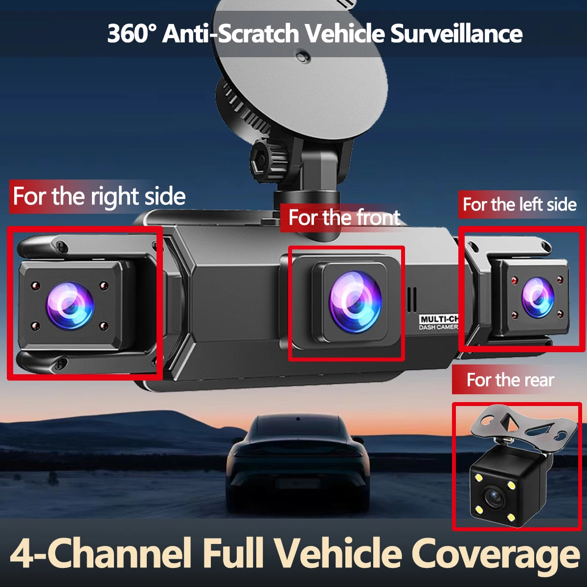 Car Accessories 1080P Front Rear Inside Left Right Dash Cam 4 Channel 360° View 8 IR Night Vision 5G WiFi G-Sensor Parking Mode