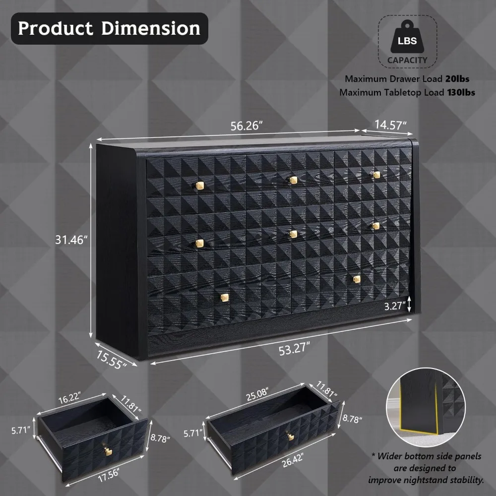 Modern 8 Drawer Dresser for Bedroom, Wooden Large Dressers &Chests of Drawers w/Two Different Drawer Sizes, Mid Century Modern
