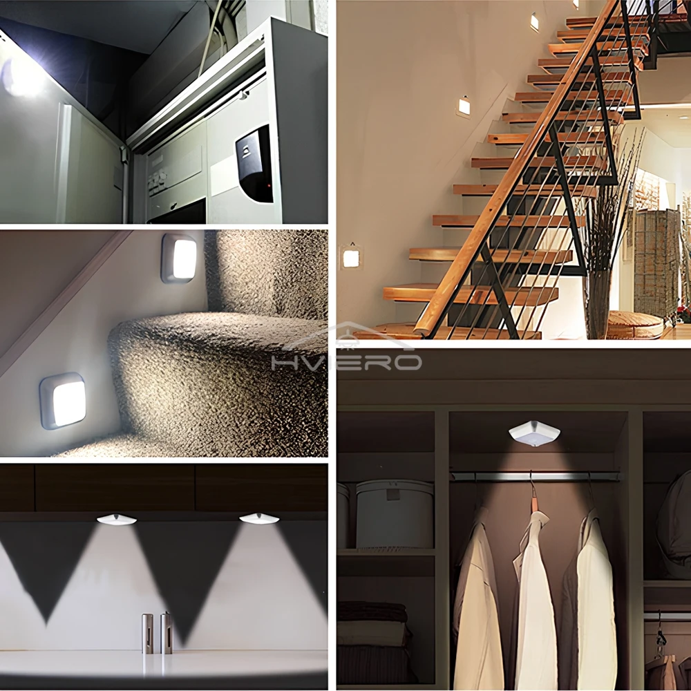 LED Night Light Smart Motion Sensor Battery USB Charging Operated Bedside Lamp Living Room Hallway Pathway Toilet Home Lighting