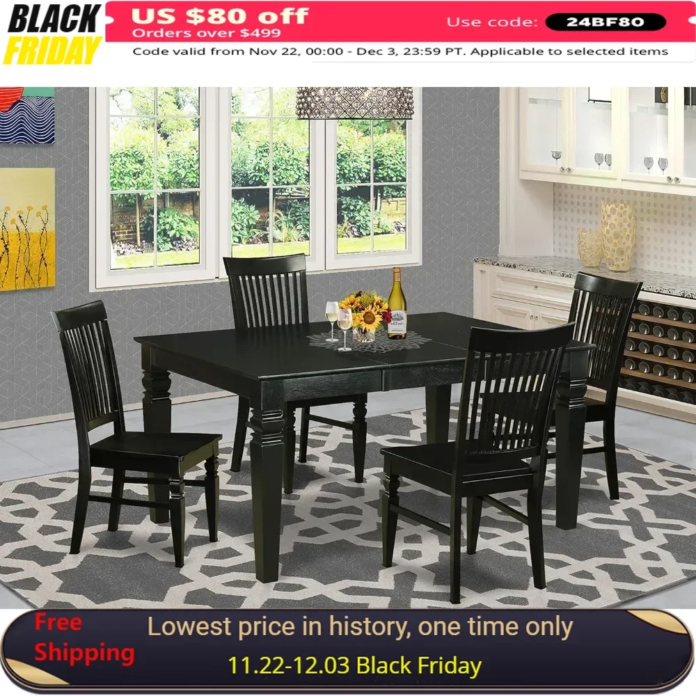 

5 Piece Dining Set for 4 Includes A Rectangle Kitchen Table with Butterfly Leaf and 4 Dinette Chairs, 42x60 Inch Kitchen Set