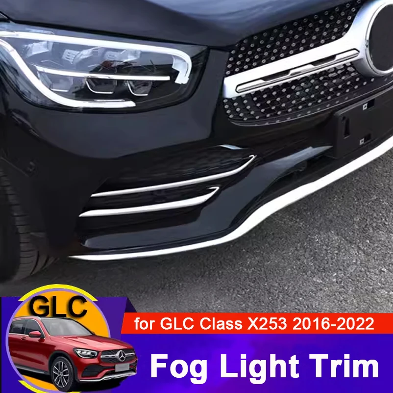 Chrome Front Fog Light Trim Eyebrow Outer Garnish Cover for Mercedes Benz GLC Class X253 GLC260 GLC300 2016 2019 2023 Accessory