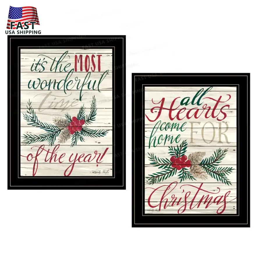 2-Piece Vignette Christmas Framed Print Black Frame Ready to Hang Artisan Crafted