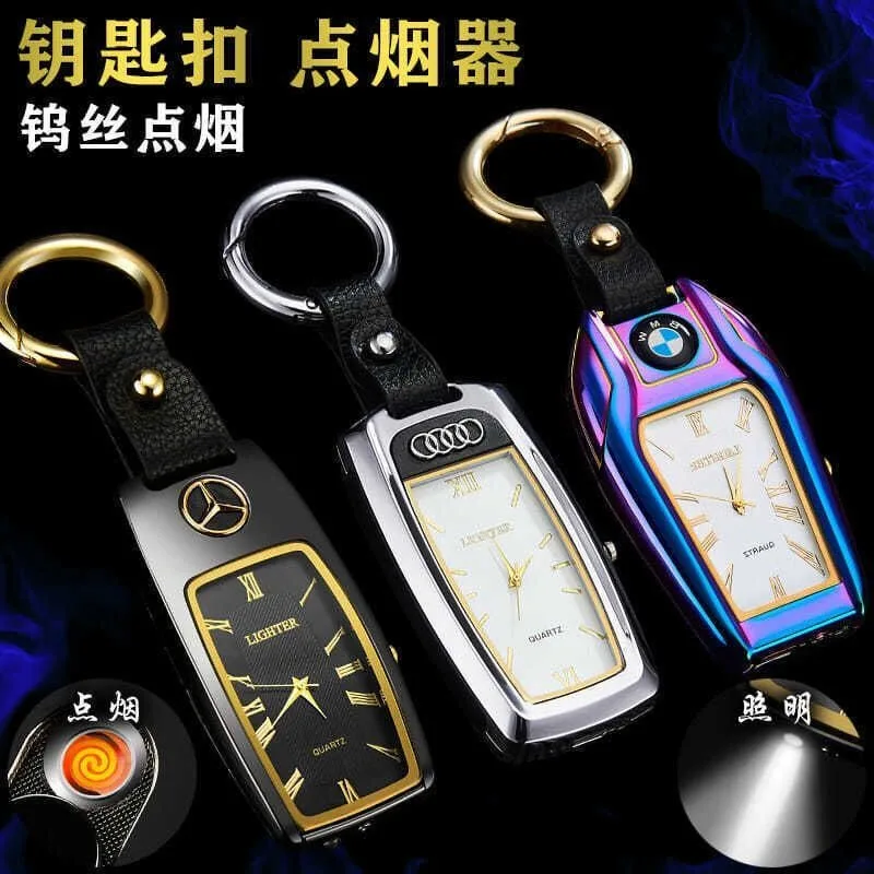 

trend and creativity, multi-functional lighter, car logo, keychain, real electronic watch pendant, charging cigarette lighter.