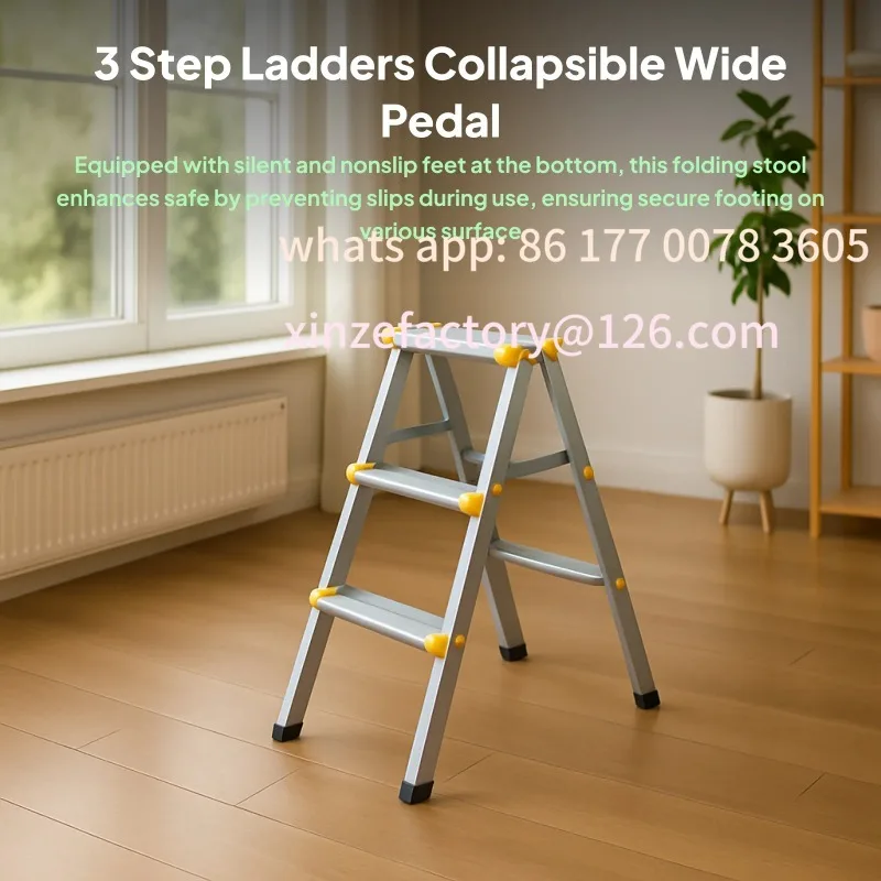 تخصيص 3 خطوة سلم قابل للطي قوي سبائك الألومنيوم سلم عدم الانزلاق متعرجة سلم منصة واسعة خطوات للعمل في الهواء الطلق