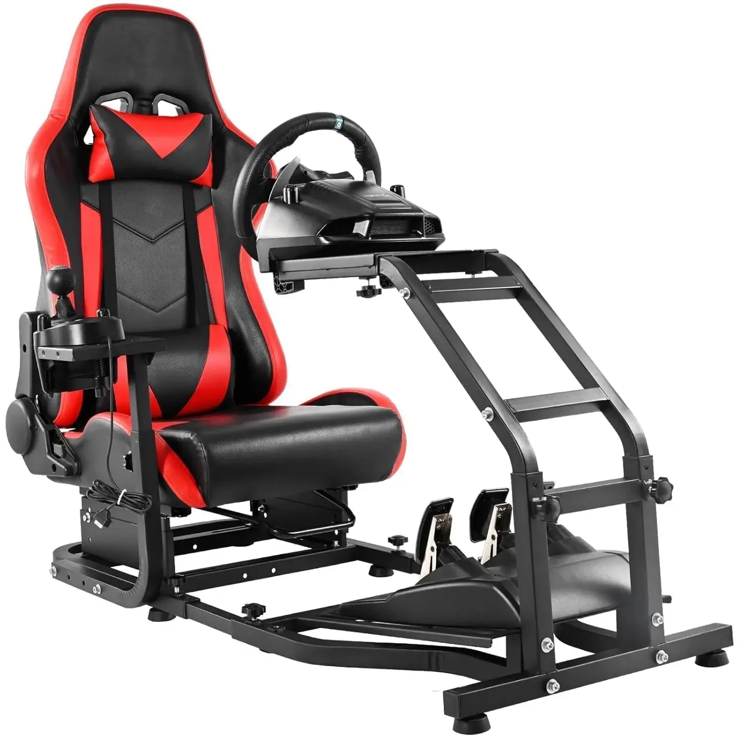 Cabina Sim para juegos ajustable con asiento rojo, compatible con Logitech G920 G923, soporte para volante de carreras Thustmaster T300