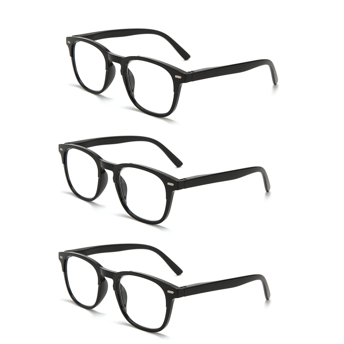 3 قطع من نظارات القراءة البسيطة السوداء مع مفصلات زنبركية، إطار مريح مانع للانزلاق لكبار السن والرجال والنساء