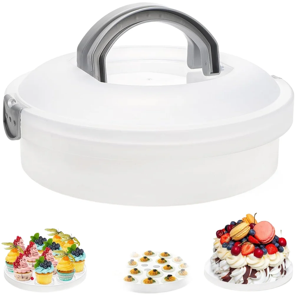 Cake Carrier 12-Inch Dessert Tray Spacious Interior Plastic Material Modern Minimalist Style Suitable For Pastries Round Design