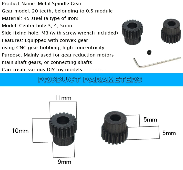 0.5M Pitch 20T Alloy Steel Gear 3mm/4mm/5mm Bore Main Spindle Metal Gear RC Model Transmission Parts
