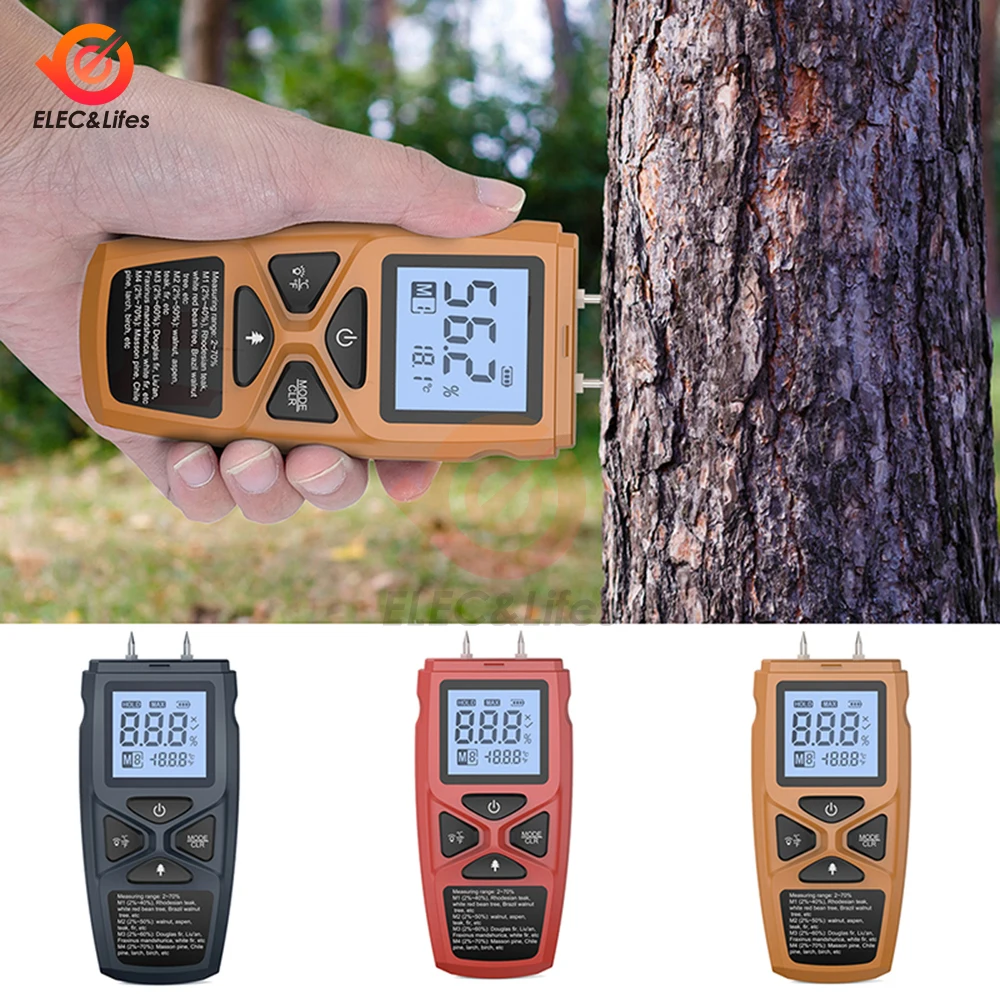 Digital Wood Moisture Meter Professional Timber Damp Tester Handheld Hygrometer Lumber Detector With HD LCD Display