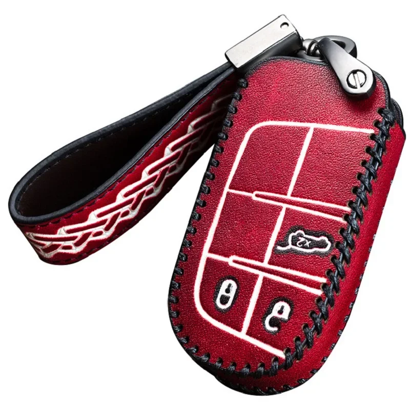 For Jeep Renegade Cherokee Grand Cherodekee Handmade Leather Car Key Cover Case Purse Protection Key Chain Wallet  Accessories