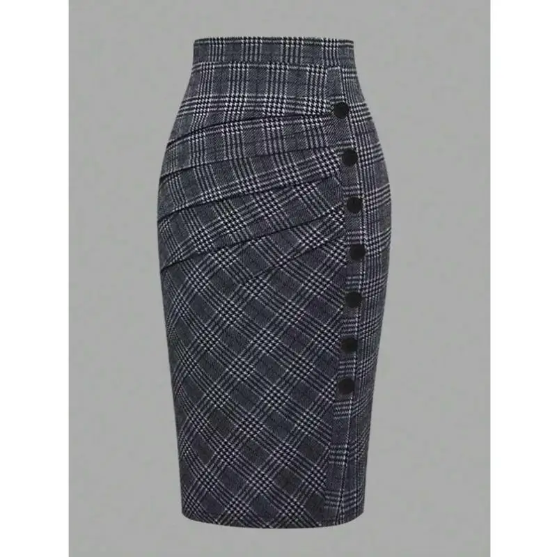 

Ele Plaid Single-Button Decorative Women's orts Retro Sle Ciwalk Nine-Piece Pants Micro-Elastic Tee-Vinyl Fiber