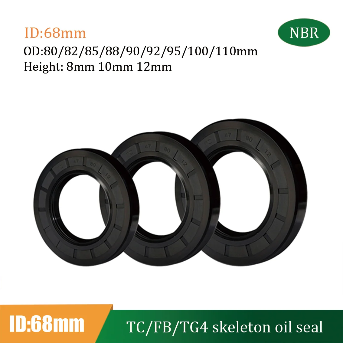 ID 68mm TC/FB/TG4 Nitrile Rubber Oil Seal OD 80-110mm Height 8-12mm Oil Resistant/wear-resistant NBR Lip Gasket Sealing O-Ring