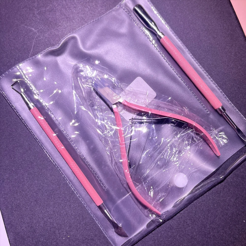 3 szt. Profesjonalne nożyczki do paznokci ze stali nierdzewnej, obcinaczki, odpychacz, klipsy, różowe, wielofunkcyjne zestawy narzędzi do manicure i pielęgnacji paznokci @%