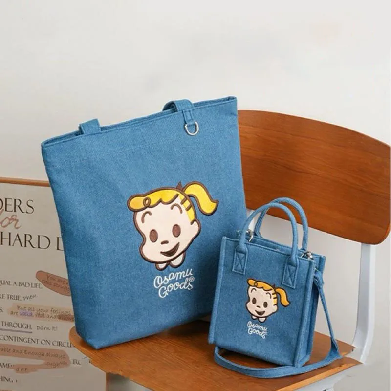 2024 New Kawaii Osamu Goods Denim Shoulder Bag Handbag Crossbody Bag Cute Cartoon Embroidery Casual Fashion Girl Birthday Gift