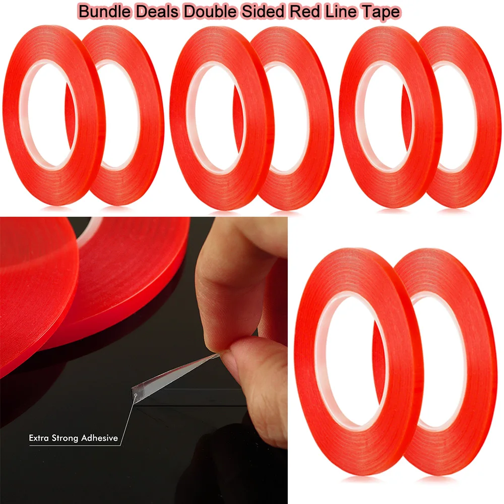 Bundle Deals Clear Double Sided Red Line Tape Rolls 3mm 6mm Heat Resistant Super Sticky Adhesives for DIY Card Making Papercraft