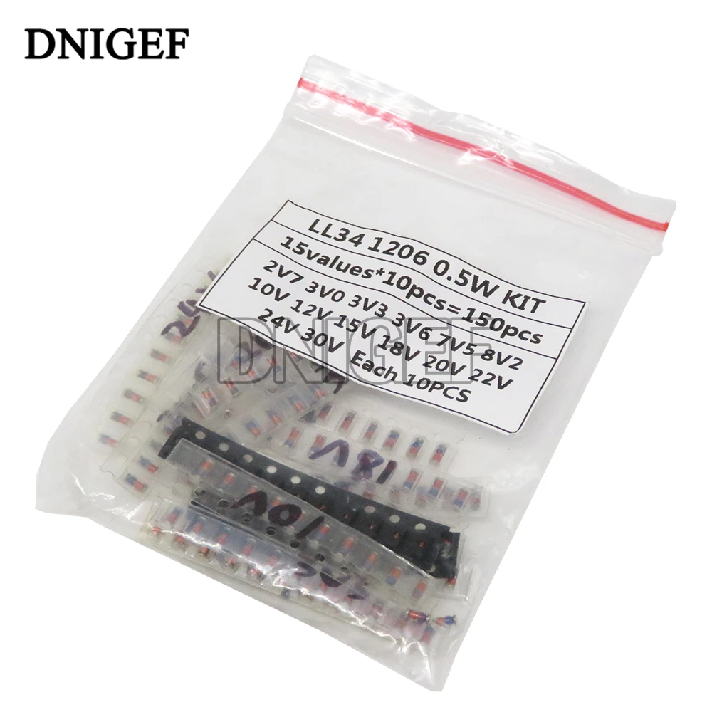 LL34 SMD Zener Diode Assorted Kit 1/2W 3V-24V and LL4148 15 Vlue *10pcs=150pcs