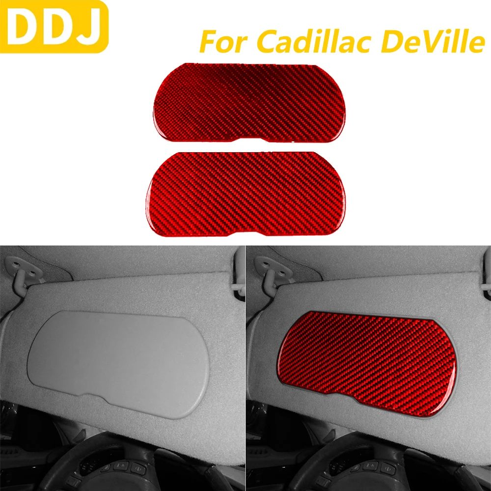 

For Cadillac DeVille 2000-2005 Red Carbon Fiber Roof Makeup mirror Sun Visor Panel Cover Trim Car Accessories Decoration Sticker