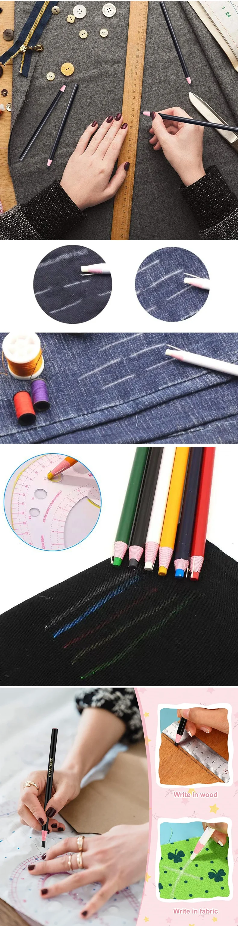 3/6/12 Stück Stoffmarkierungsstifte, schnittfreie Kreide, Schneiderstift für Quilten, Schneiderei, Kleidung, Ledermarkierung, Nähwerkzeuge – Detail 2
