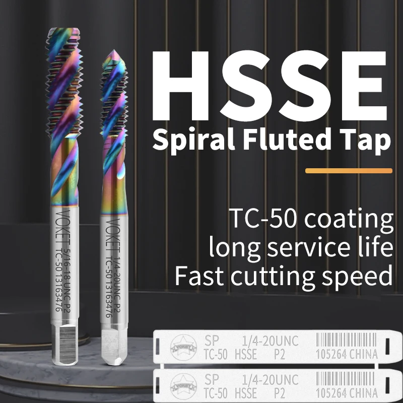 VOKET HSSE-M35 JIS Standard Spiral Fluted Tap UNF 0-90 0-80 3-56 4-48 6-40 10-32 12-28 1/4 3/8 Machine Screw Thread Taps