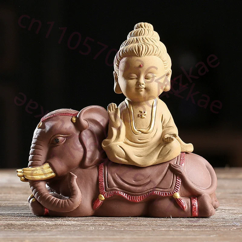 

Zisha Clay Three Saints Statue - Zen Buddha Figurine for Tea Room Altar, Wealth Feng Shui Office Decor, Chinese Ceramic Art