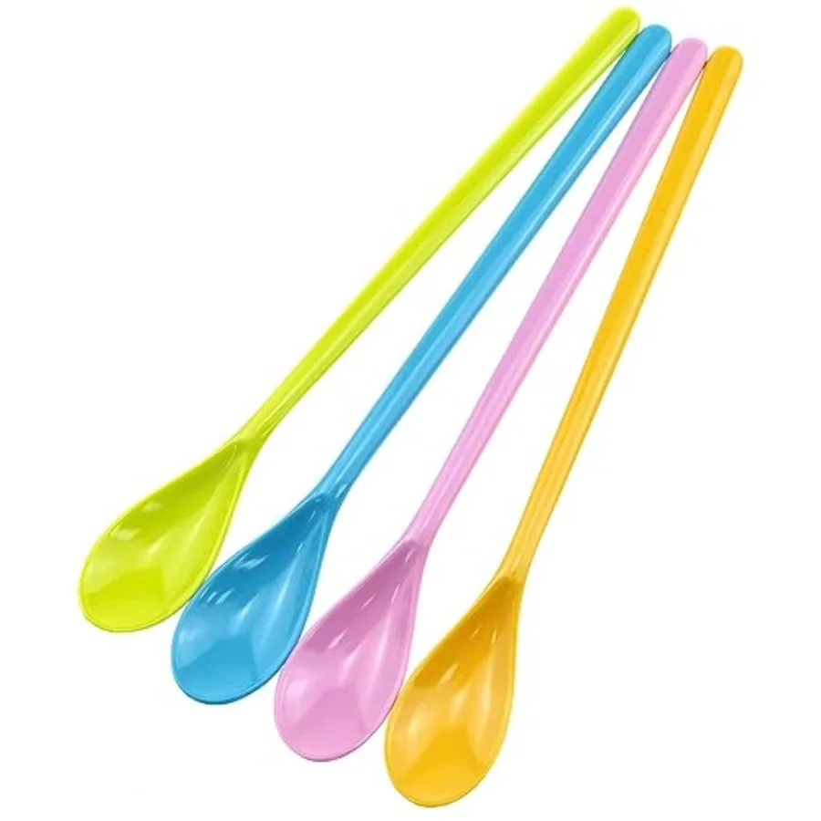

VAKTOK Colorful Plastic Long Coffee Spoons Creative Spoons For Ice Cream Sundaes Cocktails Hot Chocolate Long Handle Mixing Sp