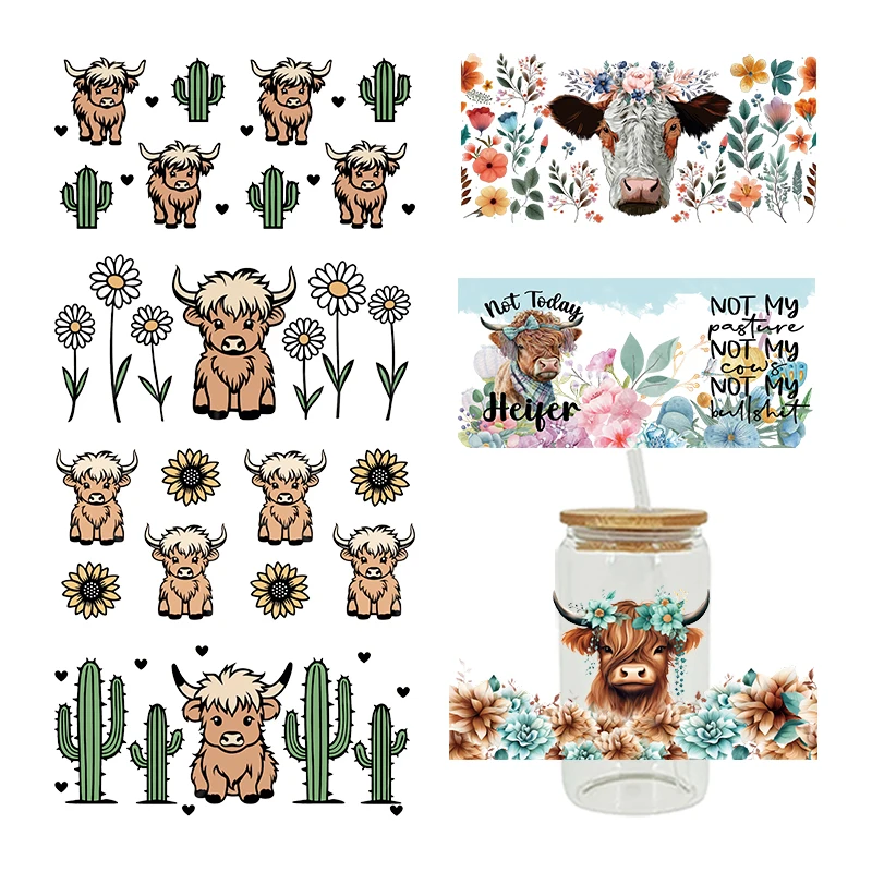 3D UV DTF Transfers Stickers 16oz Cup Wraps Cartoon Animal Cactus Printed For DIY Glass Ceramic Metal Leather Etc. D12881