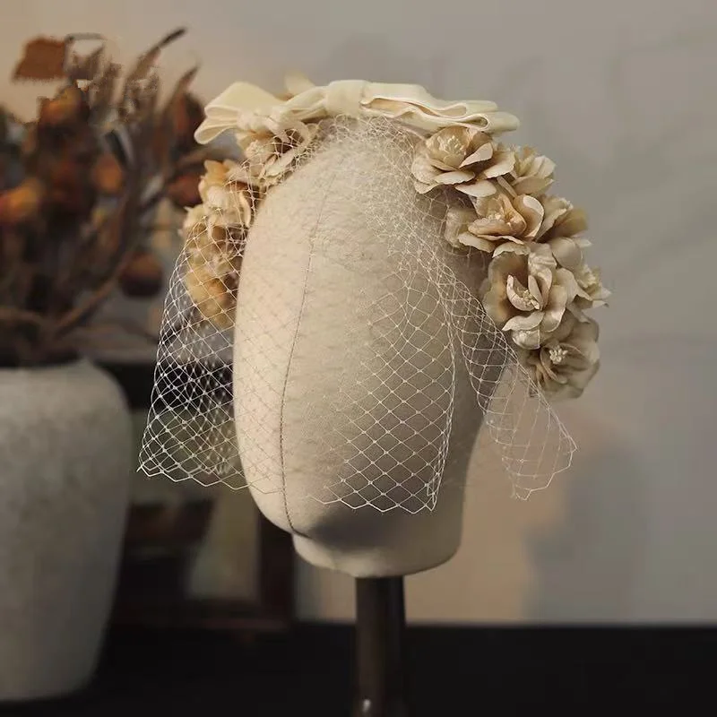 

CC Romantic Hairband for Wedding Women Hair Accessory Bridal Headpiece Engagement Hairwear With Veil Flower Crown Headband Tiara