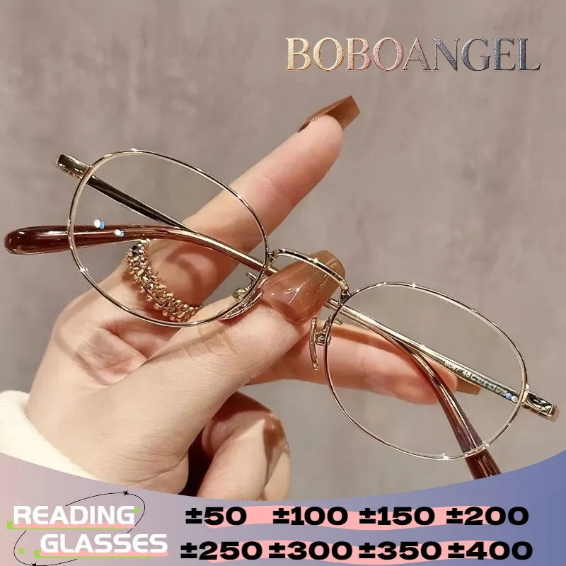 

BOBOANGEL Dual-Tone Black Silver Oval Anti Blue Light Reading Glasses Women High Quality Prescription Optical Glasses Customized