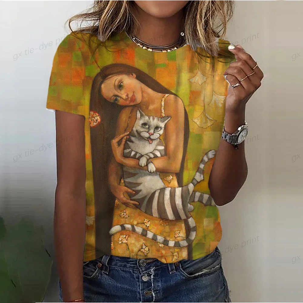 بسيطة الفن الوجه طباعة الملابس النسائية اليومية عادية تي شيرت منتظم الشارع الشهير الصيف موضة جديدة المرأة تي شيرت بلايز Y2K