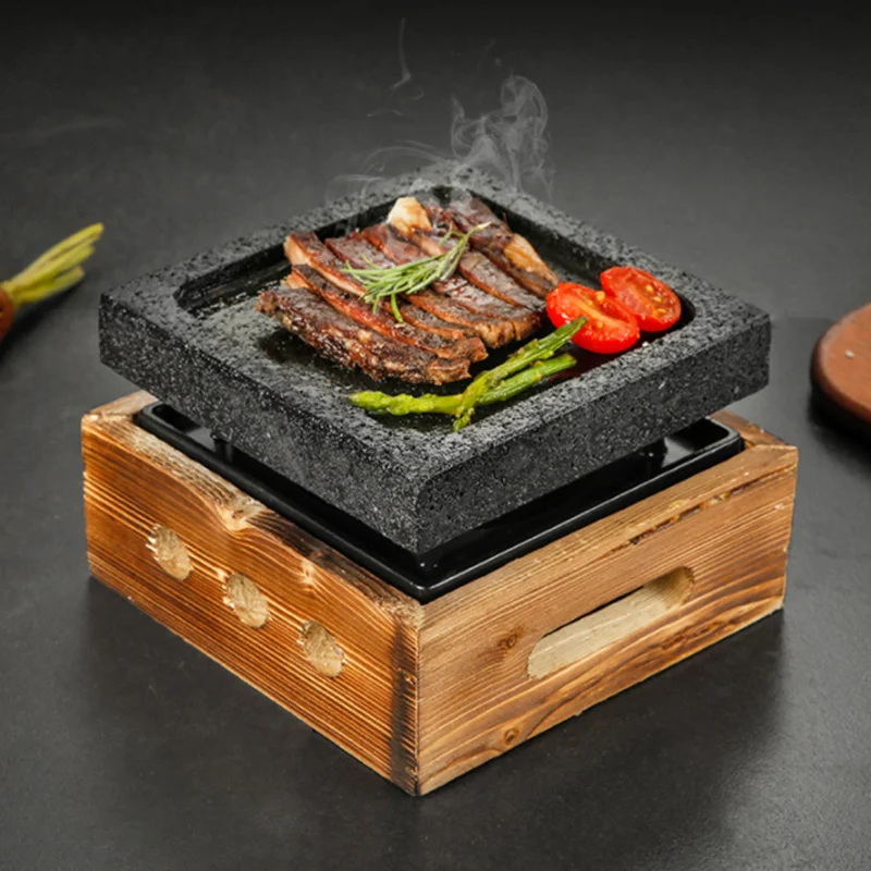 Lava Cooking Stone with Alcohol Stove Set Japanese Steak Hot Stones Indoor Grill Sizzling Hot Steak Stone Cooking Rock Set