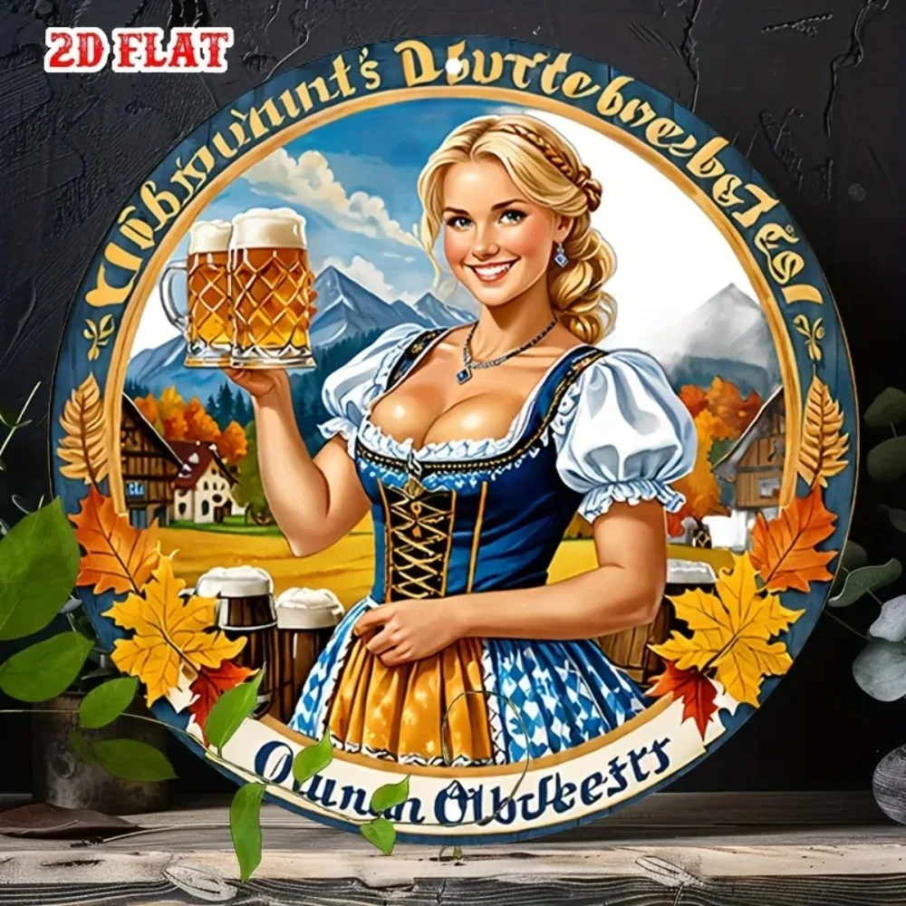 Letrero de Metal de aluminio redondo Rubio plano 2D, decoración artística de pared rústica de cerveza Retro, 1 ud.