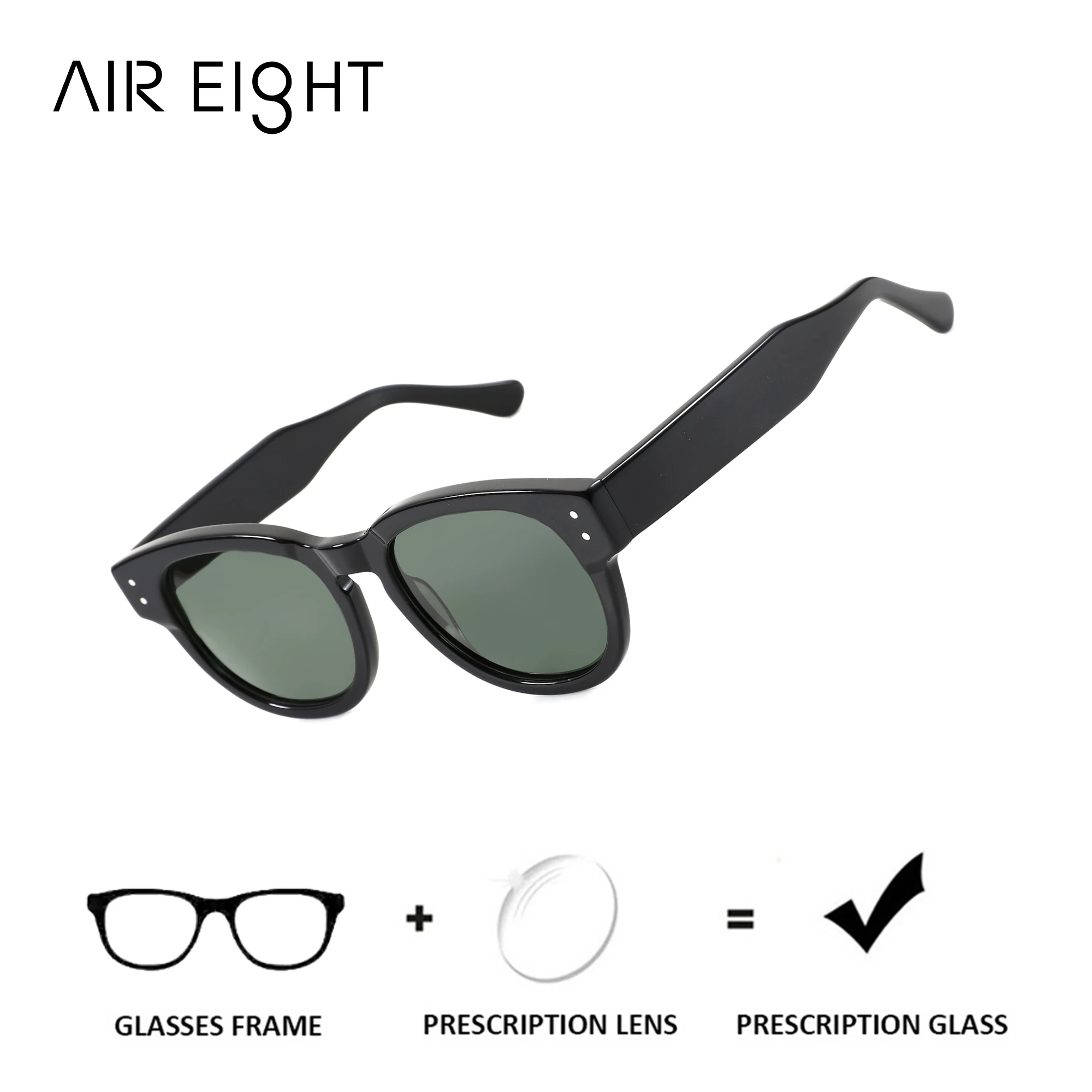 AIR EIGHT XL Size Round Acetate For Men Prescription Sunglasses Progressive Polarized UV400 Eyewear
