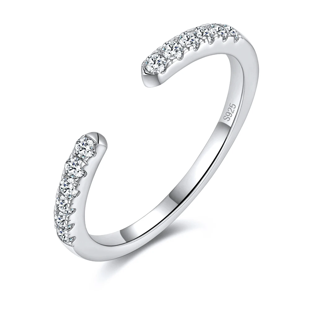 

LinkerLove Half Eternity Moissanite Open Ring for Women Stackable Wedding Band S925 Sterling Silver Diamond Rings Jewelry Gifts