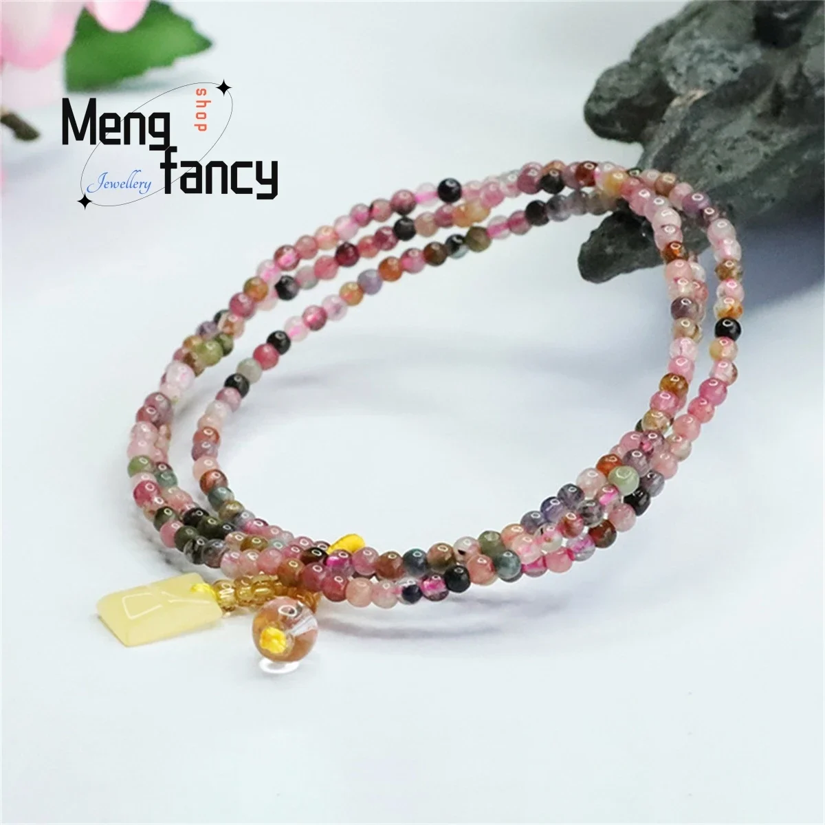 Natural Candy Tourmaline Multi Loop Amber Slippery Crystal Beads Bracelet Simple Elegant Personalized Fashion Women Fine Jewelry