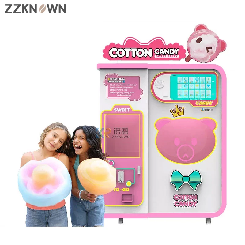 2023 Hot Selling Automatic Cotton Candy Vending Machine Marshmallow Machine Outdoor Business Vending Machine