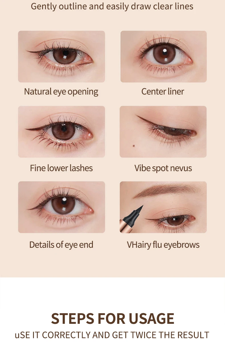 O'CHEAL Eyeliner-Stempel, schwarzer flüssiger Eyeliner-Stift, wasserdicht, schnell trocknend, Doppelkopf-Eyeliner-Stift, Make-up für Damen, Kosmetik-Werkzeug – Detail 7