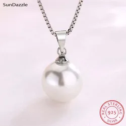 Genuine Real Pure Solid 925 Sterling Silver Pendant for Women White Black Shell Pearl Round Ball Suspension DIY Jewelry